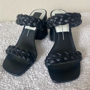 Dolce Vita Black Double Strap Woven Braided Vegan Leather Sandals Size 9